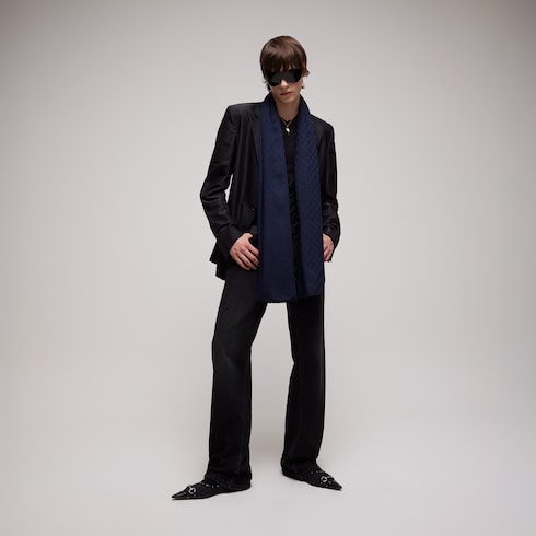 GG wool silk jacquard stole - blue