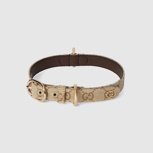 Small/medium pet collar - sand and brown GG canvas
