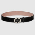 Belt with Interlocking G buckle - black leather