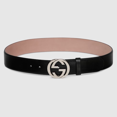 Belt with Interlocking G buckle - black leather