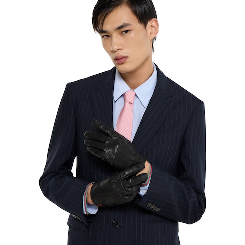 Grainy leather gloves with Web - black