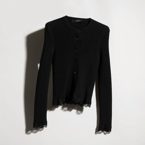 Fine matte viscose rib cardigan - black