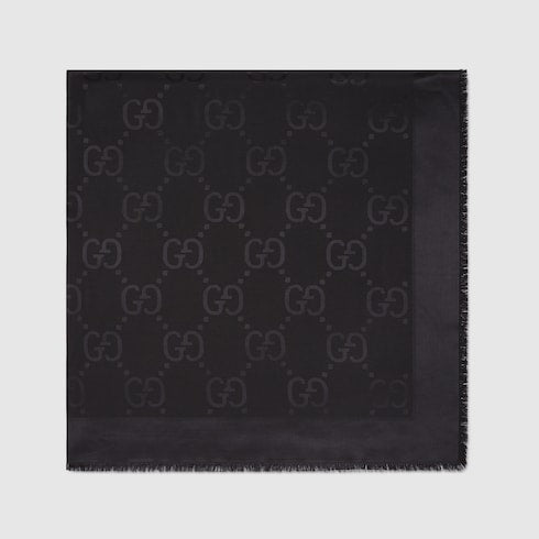 GG jacquard silk wool shawl - black