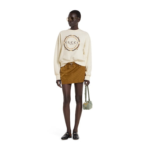 Cotton jersey sweatshirt with print - ivory
