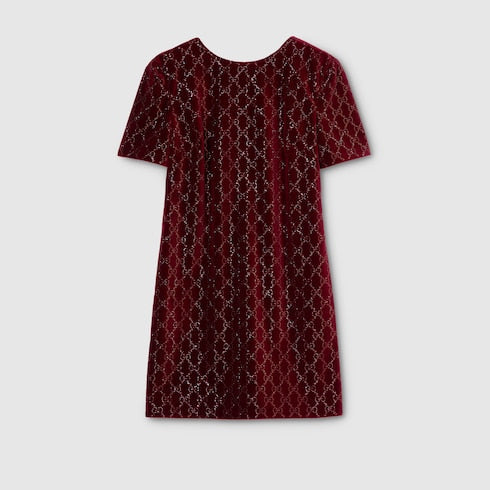 Embroidered cotton velvet dress - Gucci Rosso Ancora red