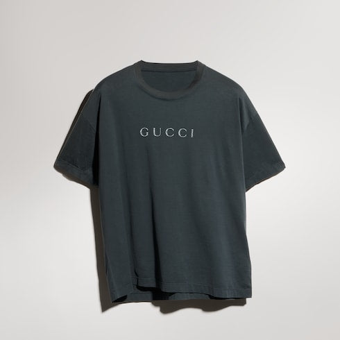 Cotton T-shirt with print - dark grey