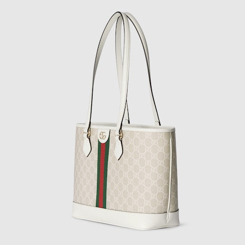 Ophidia medium tote bag - beige and white GG fabric