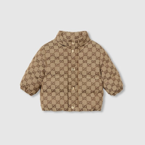 Baby GG canvas padded jacket - camel and dark brown