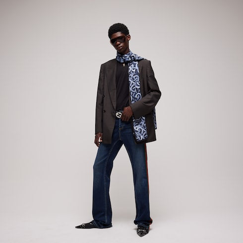 Gucci Double G cotton silk stole - blue