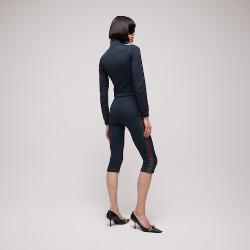 Rib cotton jersey pants with Web - blue