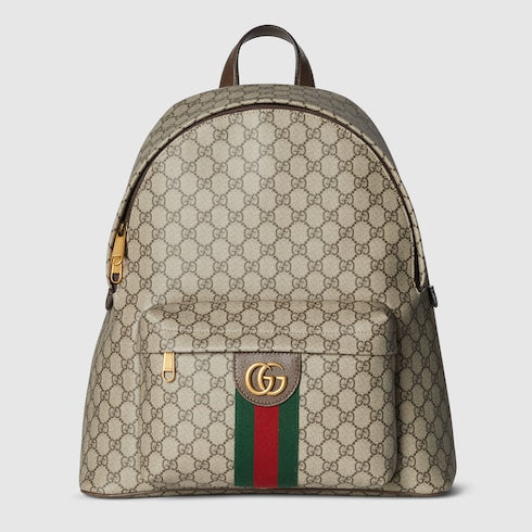 Ophidia medium backpack - beige and dark brown fabric
