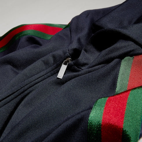 Silk cotton jersey zip jacket with Web - dark blue