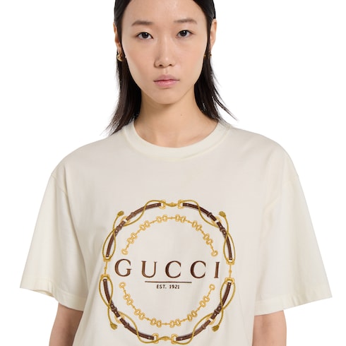 Cotton jersey T-shirt with print - ivory