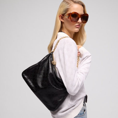 Lady Lunetta Chain medium shoulder bag - black GG leather