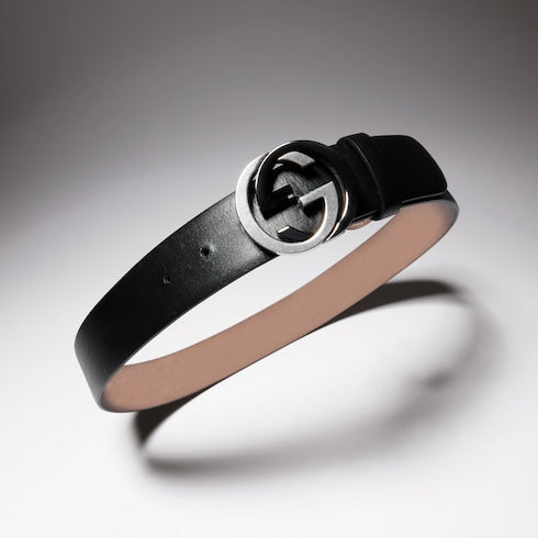 Wide belt with Interlocking G buckle - black leather