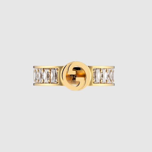 Gucci Blondie wide crystal ring - light gold-toned brass