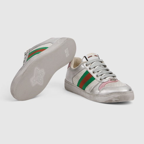 Women's worn-out effect Screener sneaker - silver metallic leather