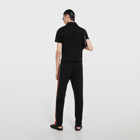 Cotton piquet polo shirt with embroidery - black