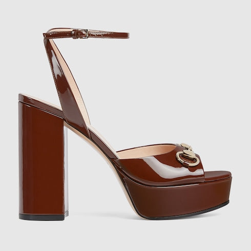 Women's Horsebit platform sandal - dark brown patent leather