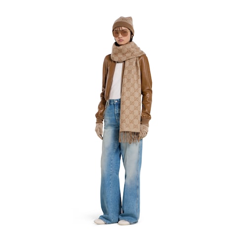GG cashmere lamé scarf - white and beige