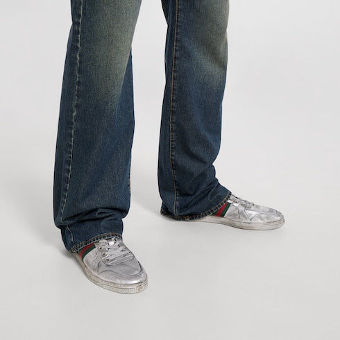 Men's Stretch low-top sneaker - metallic silver leather