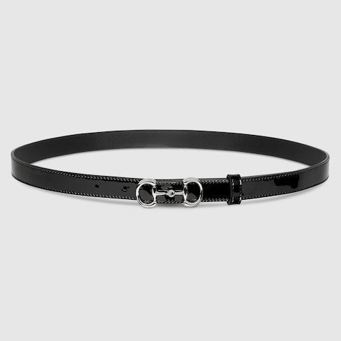 Thin belt with Horsebit buckle - black patent leather