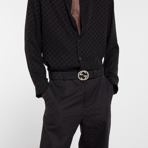 Belt with Interlocking G buckle - black GG canvas