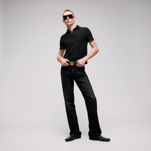 GG Marmont belt with shiny buckle - black leather
