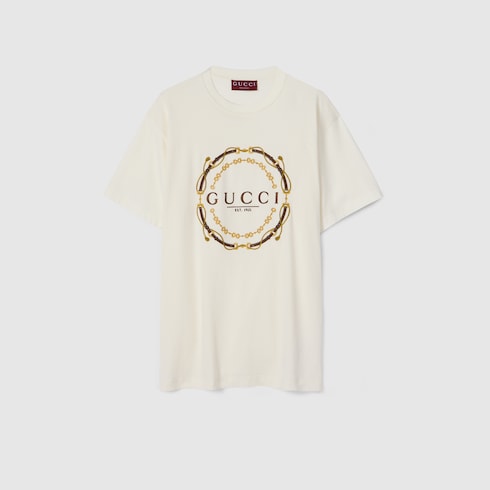 Cotton jersey T-shirt with print - ivory