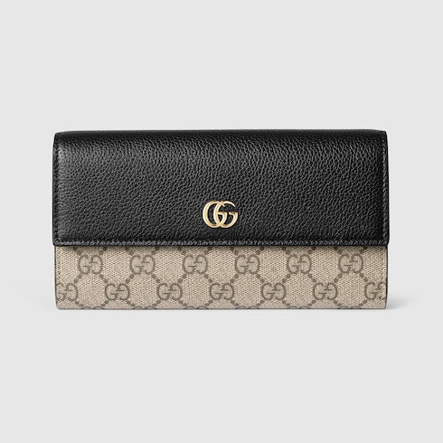 Bi-color GG Marmont continental wallet - beige and black leather