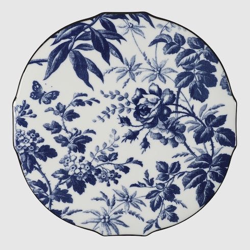 Herbarium cake stand - blue and white porcelain