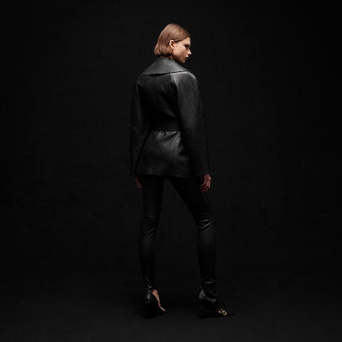 Soft grainy leather trench - black