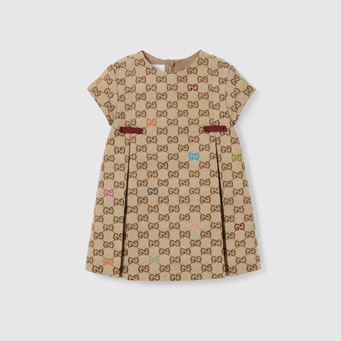Baby GG canvas dress - beige and brown