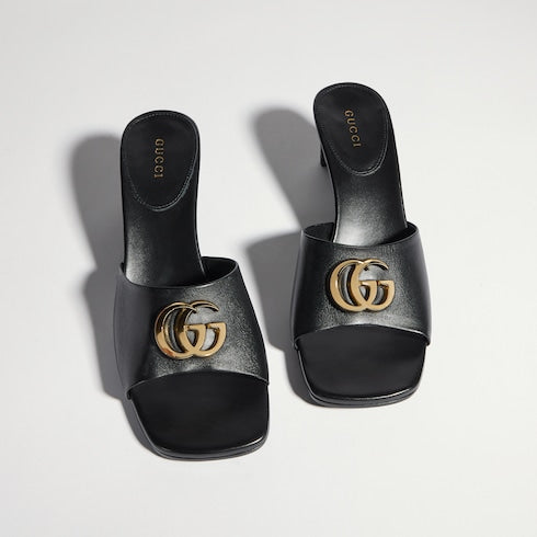 Women's slide sandal with Double G - black leather