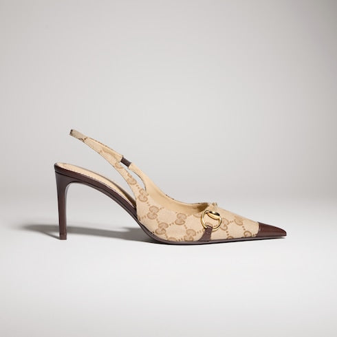 Women's Donna slingback pump - sand and brown GG canvas
