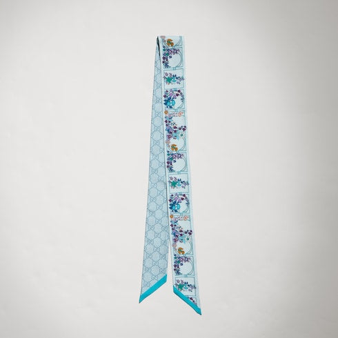 Printed silk twill ribbon - light blue