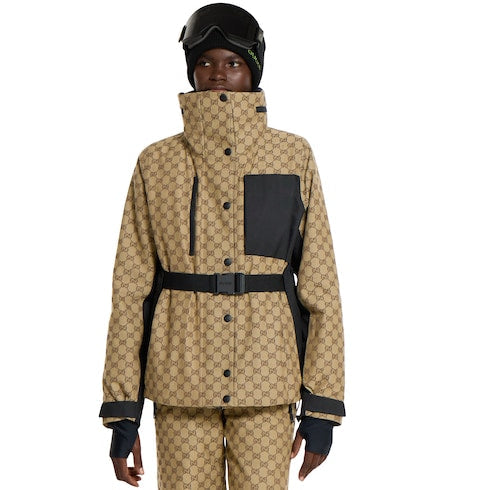 GG technical fabric jacquard jacket - beige and dark brown