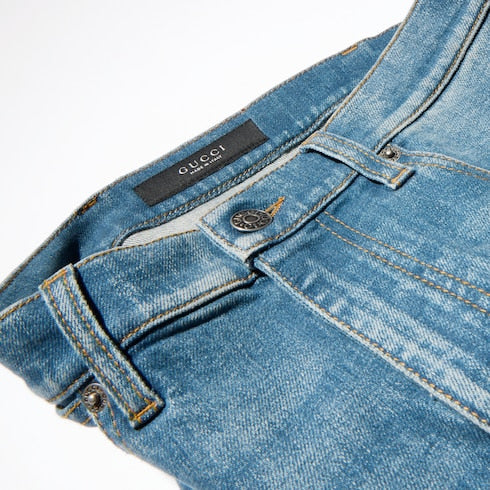 Cotton stretch denim pants - light blue