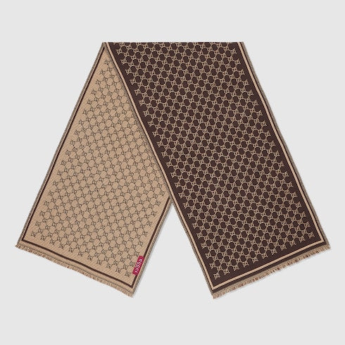 GG wool jacquard scarf - dark brown and beige