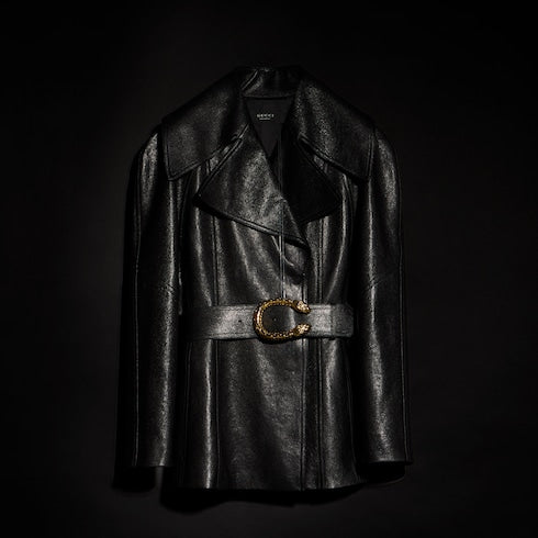 Soft grainy leather trench - black