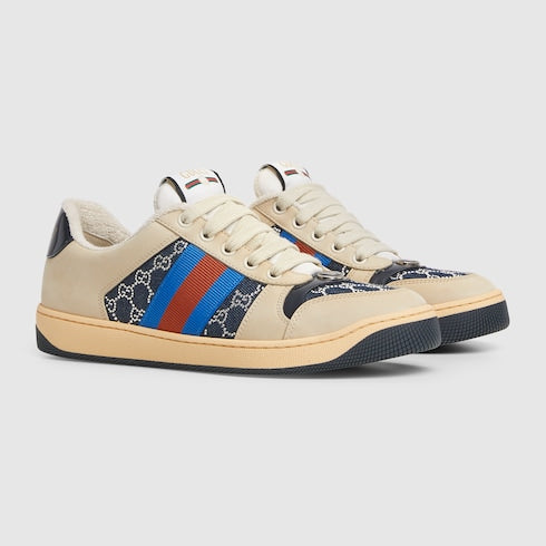 Women's GG crystal Screener sneaker - beige and dark blue GG crystal denim