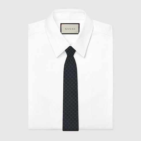 GG silk jacquard tie - dark blue and green