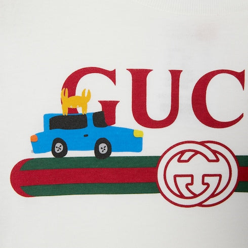 Children's cotton T-shirt with print - white and light grey