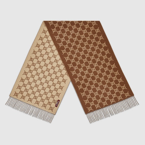 GG cashmere scarf - brown and beige