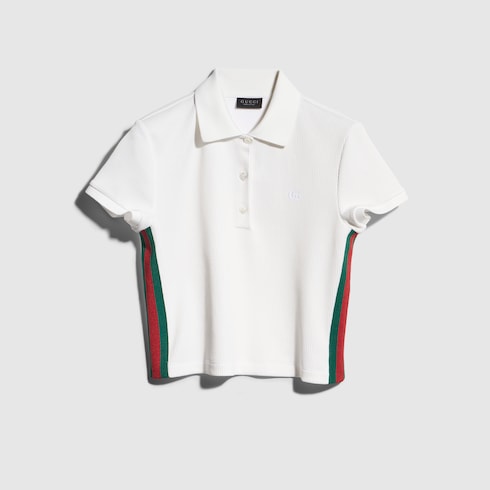 Rib cotton jersey polo shirt with Web - white