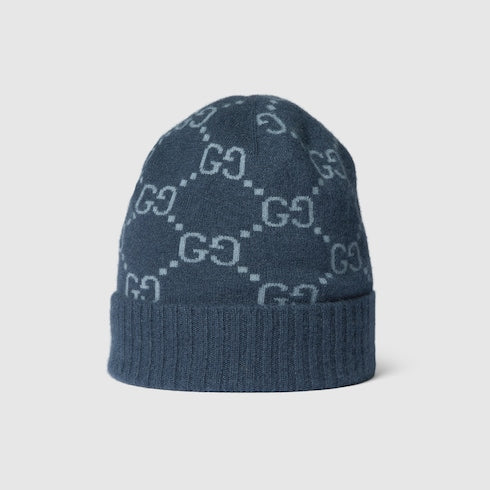 GG cashmere hat - navy and light blue