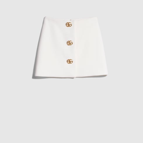 Crêpe wool skirt with Double G button - white