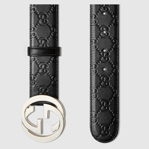 Men's Black Gucci Signature Leather Belt - Men's Black Gucci Signature Leather