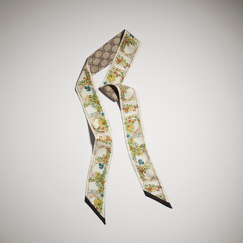 Printed silk twill ribbon - ivory