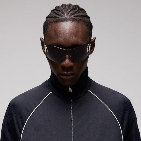 GG nylon and jersey zip jacket - navy